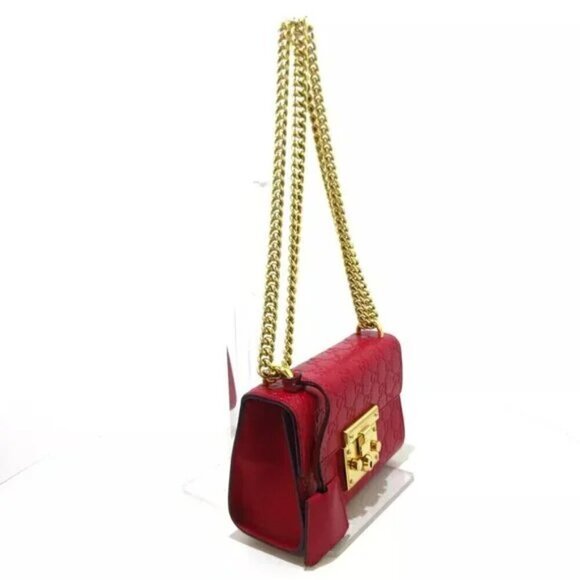 100% Authentic GUCCI Padlock / Shimaline Red Leather - Shoulder Bag 577-052024 - Picture 3 of 12